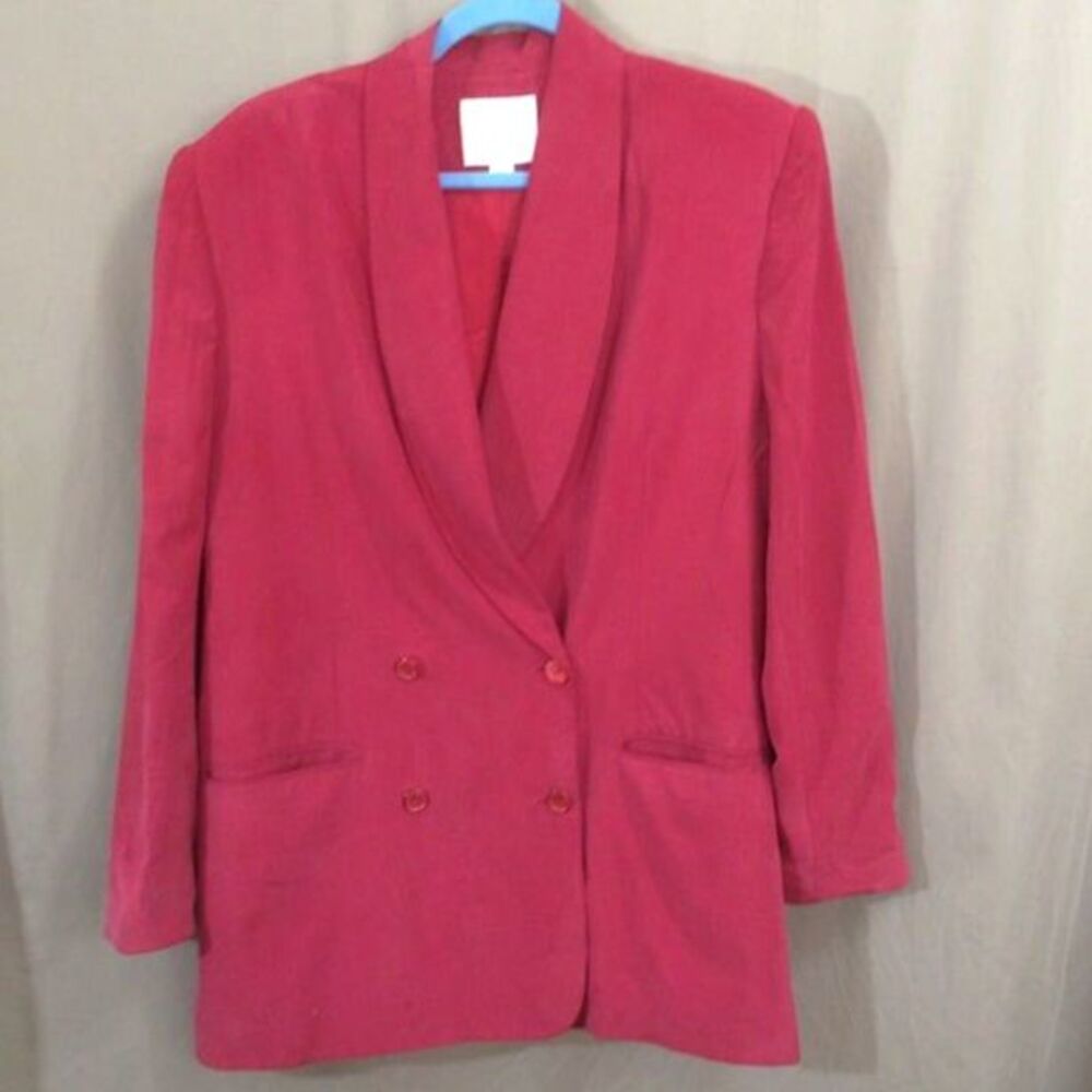 Vintage 90s En Avance Silk Blazer Dusty Barn Red Shawl Collar Double Breasted 12